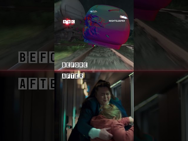 ⁣Train scene before and after the special effects on Nightsleeper - BBC