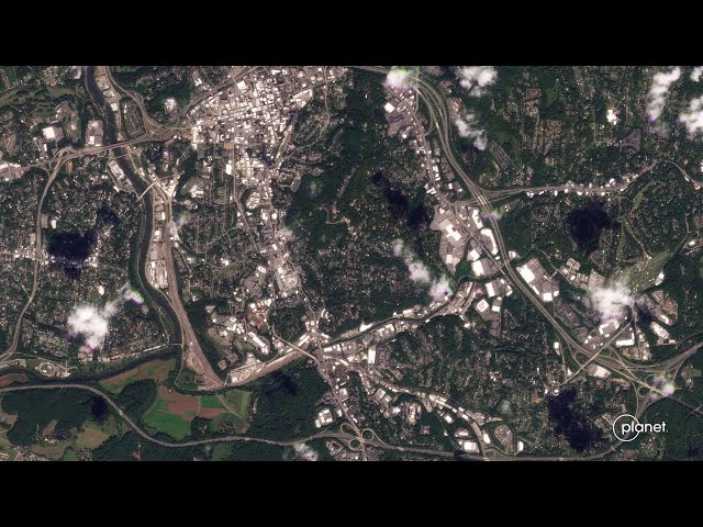 ⁣Satellite footage shows flooding in North Carolina following Helene