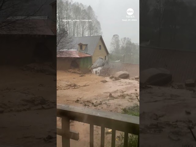 ⁣Mudslide triggered by Helene sweeps through North Carolina yard