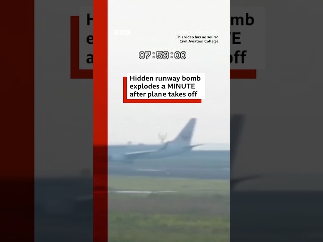 ⁣Hidden runway bomb explodes just after plane takes off. #MiyazakiAirport #Japan #BBCNews