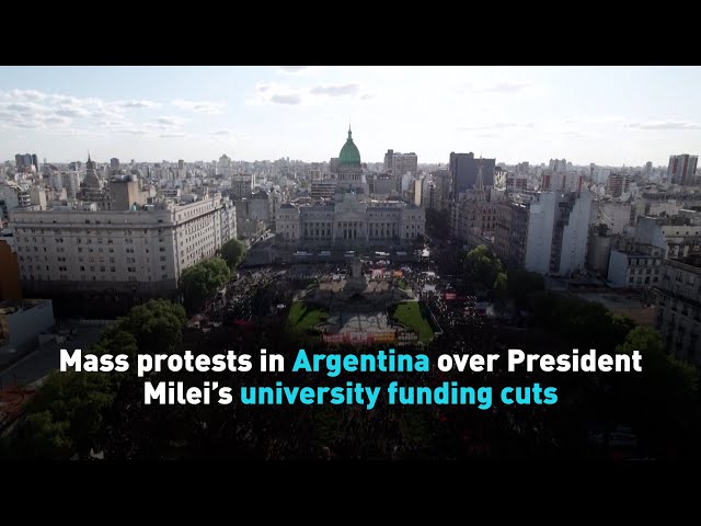 ⁣Mass protests in Argentina over President Milei’s university funding cuts