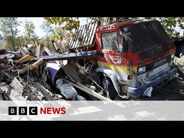 ⁣Storm Helene death toll rises as Joe Biden and Kamala Harris visit affected states | BBC News