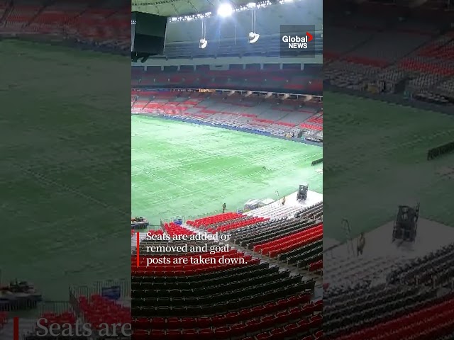 ⁣Watch BC Place turn a football field into a soccer pitch #Timelapse