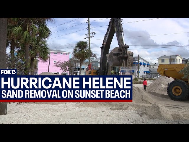 ⁣Sand removal starts on Sunset Beach after Hurricane Helene