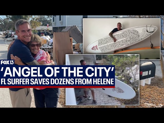 ⁣Florida surfer saves dozens of Hurricane Helene storm surge