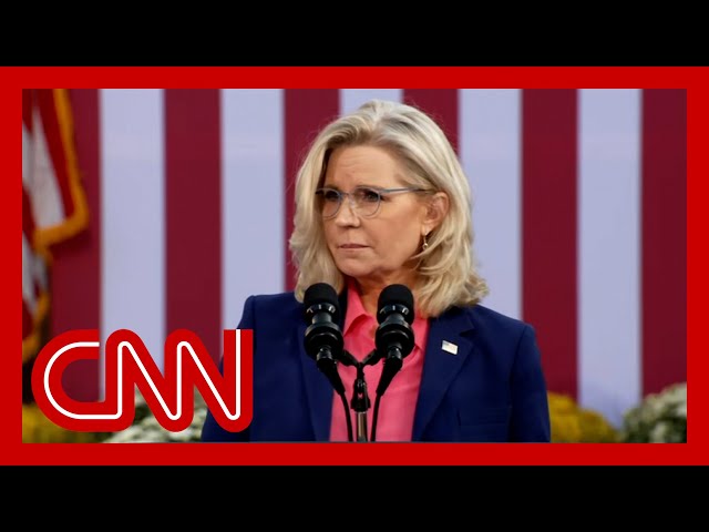 ⁣Liz Cheney slams Trump during campaign stop for Harris