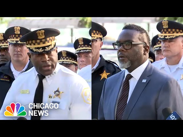 ⁣Chicago’s top cop and Mayor Johnson give update on officer and suspect injured in shooting