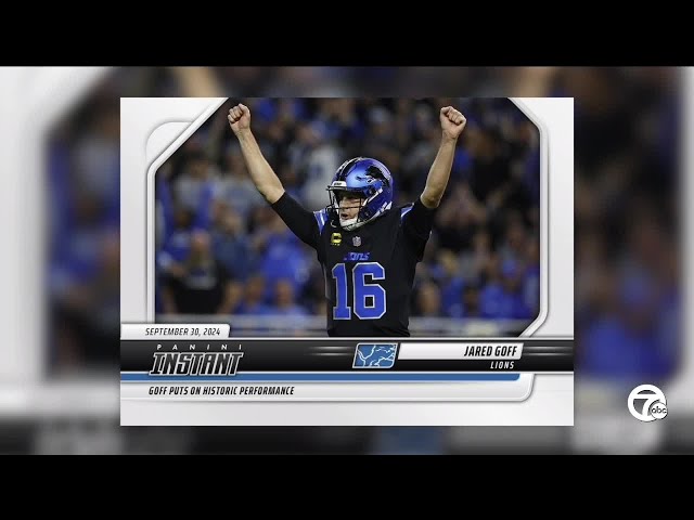 ⁣Jared Goff's perfect night featured on Panini Instant Lions trading card