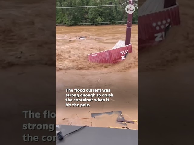 ⁣Watch: Container crushed like soda can in Helene floodwaters #Shorts