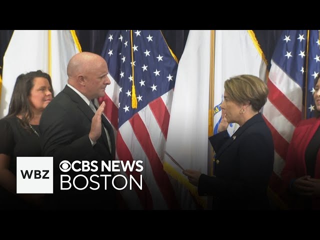 ⁣New Massachusetts State Police Colonel Geoffrey Noble sworn in by Gov. Maura Healey