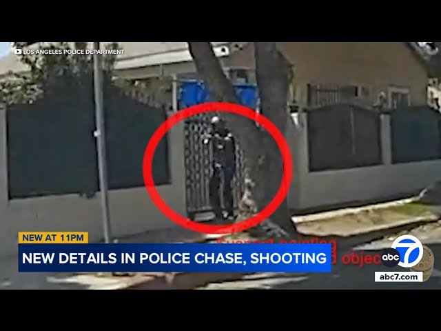 ⁣Police chase ends in gunfire in South L.A., video shows