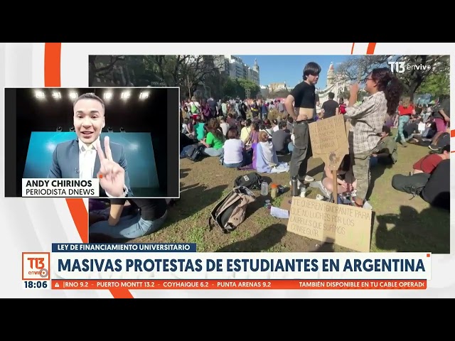 ⁣Miles de estudiantes protestan en Argentina por veto a ley de financiamiento universitario