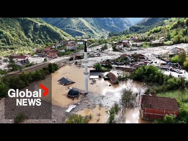 ⁣"Catastrophic": Drone shows towns in Bosnia washed out by landslides, floods