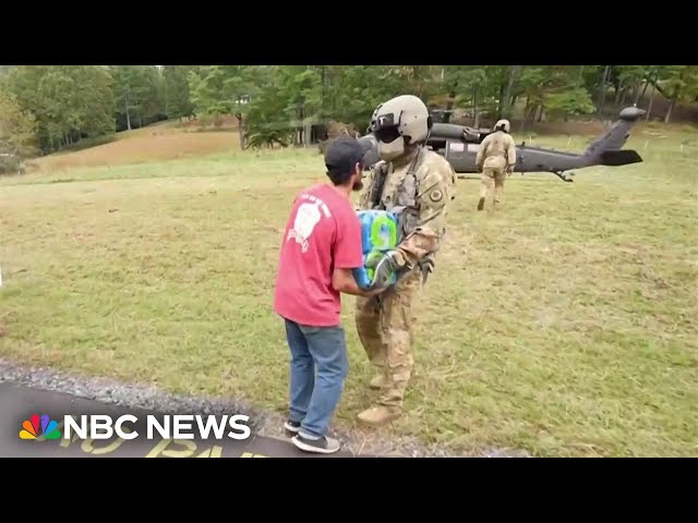 ⁣Helicopter crews bring relief to communities hit by Hurricane Helene