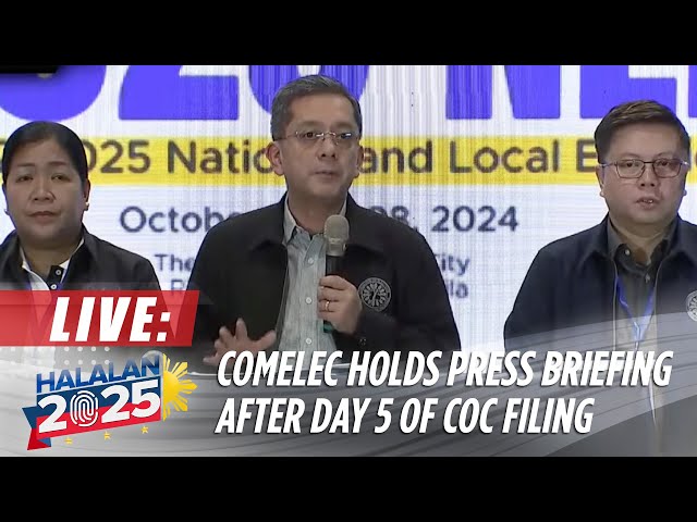 ⁣LIVE: Comelec holds press briefing following day 5 of filing of candidacy for #Halalan2025