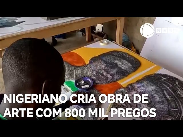 ⁣Nigeriano cria obra de arte com 800 mil pregos