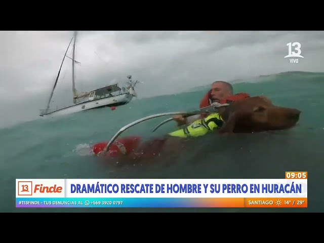 ⁣Dramático rescate de hombre y su perro en huracán Helene