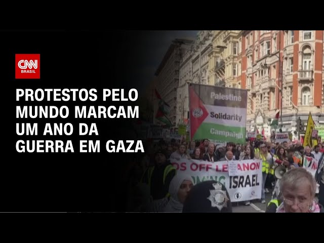 ⁣Protestos pelo mundo marcam um ano da guerra em Gaza | AGORA CNN