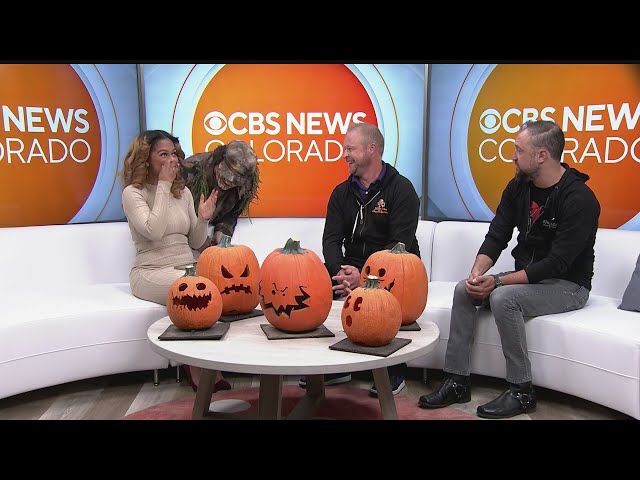 ⁣CBS News Colorado anchor gets a fright during interview about haunted house and jack o'lantern 