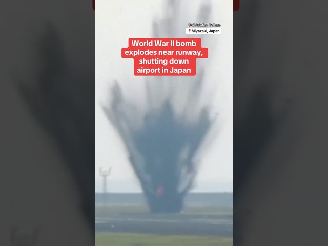 ⁣WWII bomb detonates near Japanese airport runway #shorts