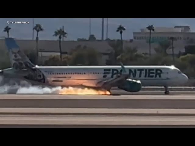 ⁣Frontier Airlines jet appears to catch fire while landing in Vegas