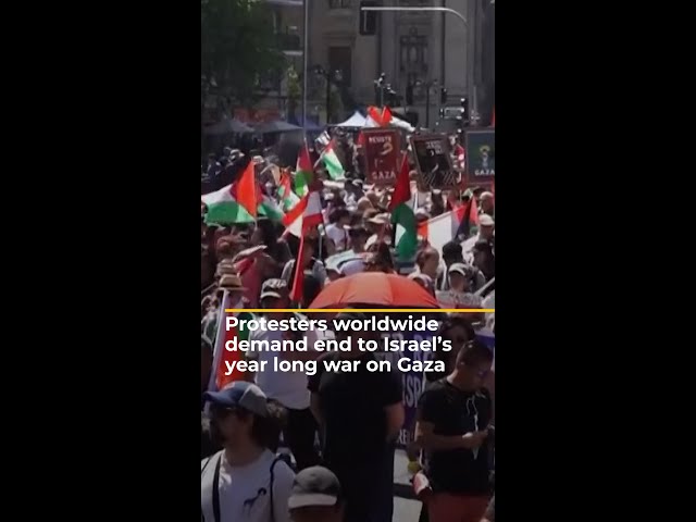 ⁣Protesters worldwide demand end to Israel’s year of war on Gaza | AJ #shorts