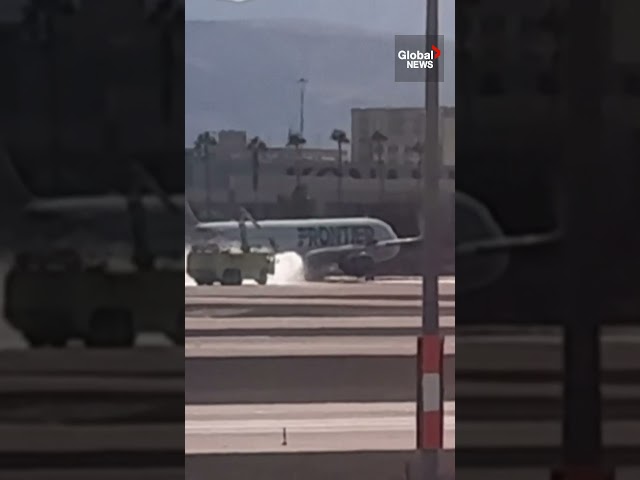 ⁣Frontier Airlines plane catches fire while landing at Las Vegas airport