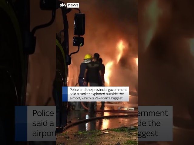 ⁣Cars on fire after massive blast outside Pakistan airport