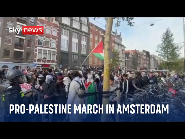 ⁣Watch live from Amsterdam where pro-Palestinian group marches on anniversary of October 7