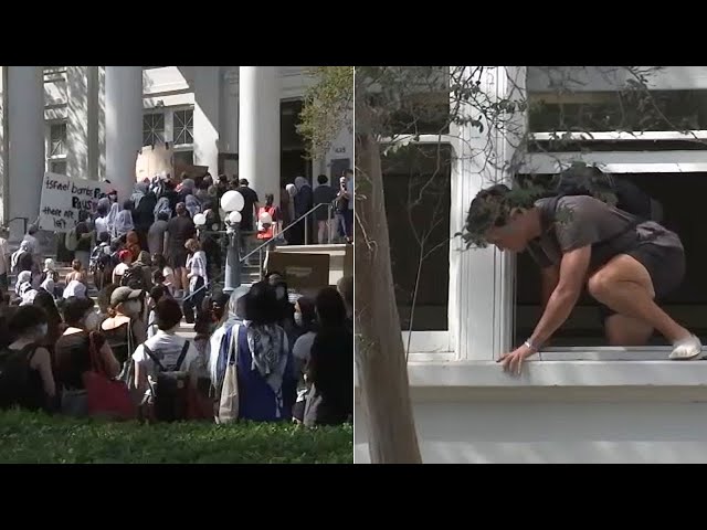 ⁣October 7 protesters storm Pomona College, students forced to escape through window