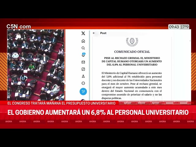 ⁣EL PRO CONFIRMÓ su APOYO al VETO de MILEI: EL GOBIERNO AUMENTARÁ 6,8% el PERSONAL UNIVERSITARIO