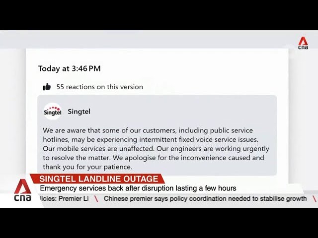 ⁣Hotlines for emergency services, banks restored after hours-long Singtel landline outage