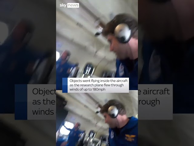 ⁣Inside a plane flying through Hurricane Milton