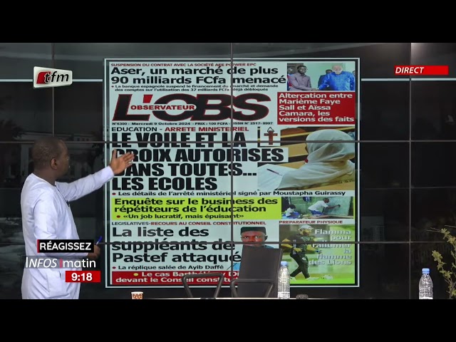 Unes de L'observateur & de Record - Infos Matin du 09 octobre 2024