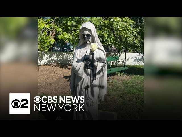 ⁣Fence, statue defaced at Washington Heights church