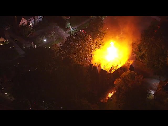 ⁣Crews battle massive house fire in Detroit's Palmer Woods neighborhood