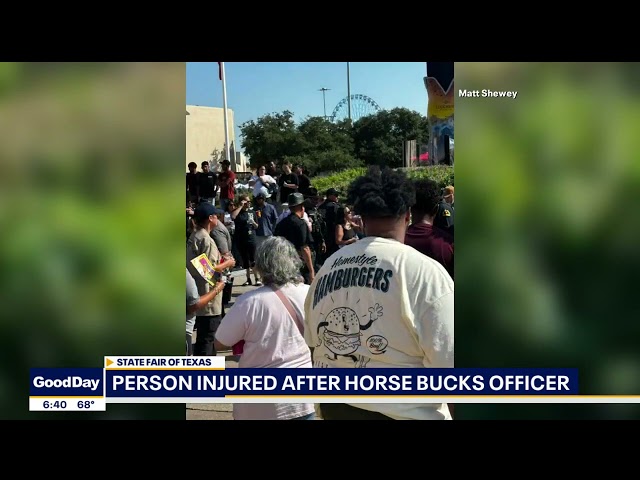 ⁣Dallas Police bucked off horse at State Fair - lands on someone