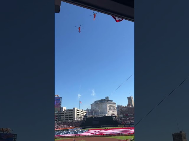 ⁣Detroit Tigers Coast Guard flyover at Comerica Park