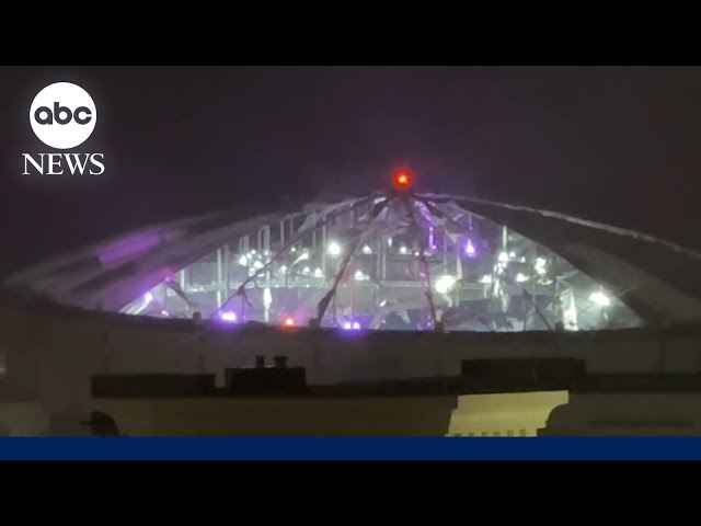 ⁣Part of Tropicana Field roof blown off during Hurricane Milton