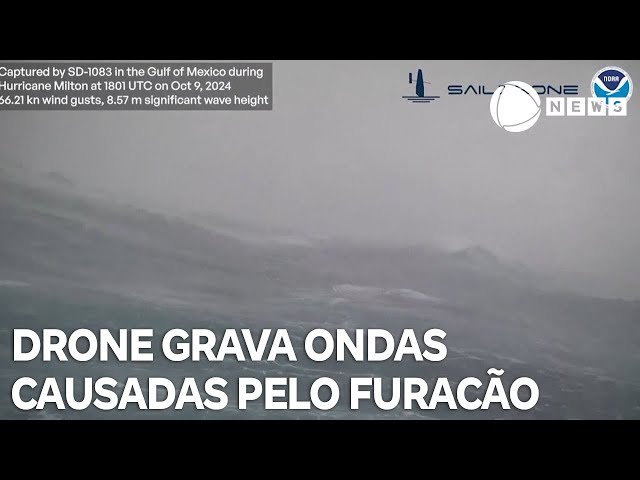 ⁣Drone grava ondas de até 8 metros causadas pelo furacão Milton