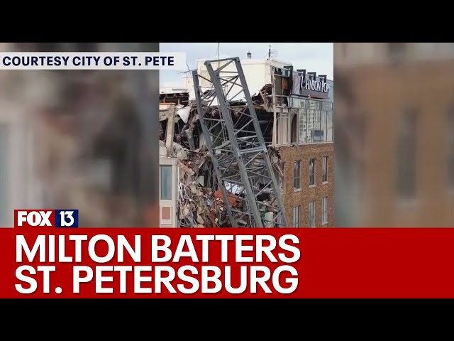 ⁣Crane collapses in St. Pete during Hurricane Milton; roof ripped off at Tropicana Field