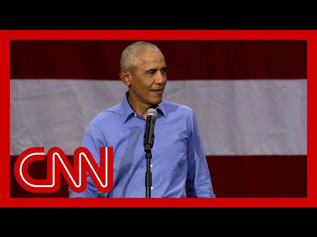 ⁣Obama slams Trump for hurricane misinformation at campaign rally in Pennsylvania for Harris