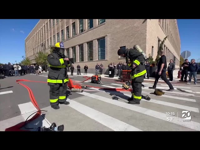 ⁣Firefighters from across the region train in Detroit on putting out EV fires