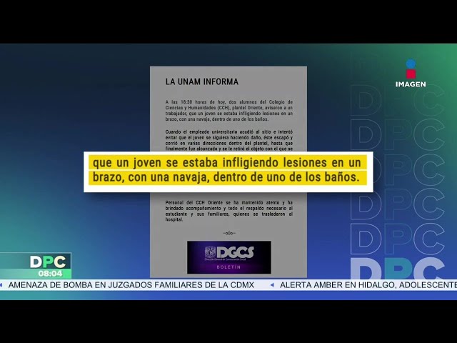 ⁣Se registra un intento de suicidio en el CCH Oriente