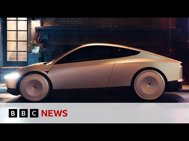 ⁣Elon Musk unveils Cybercab at Tesla robotaxi event | BBC News