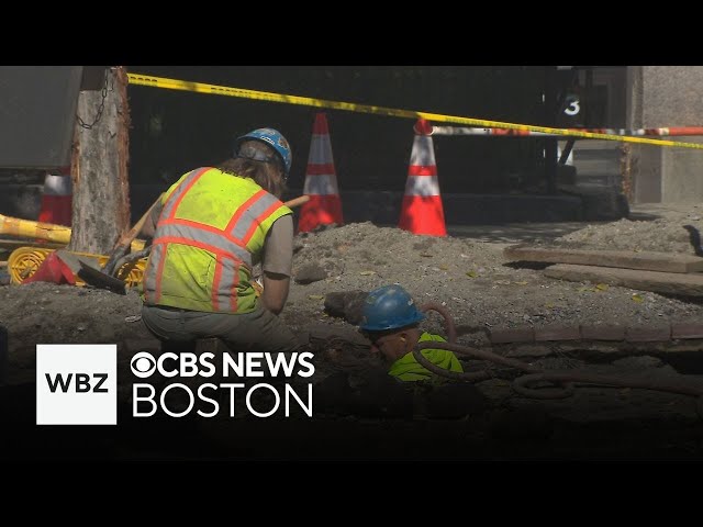 ⁣Water main break hits Boston street for second time in 11 days