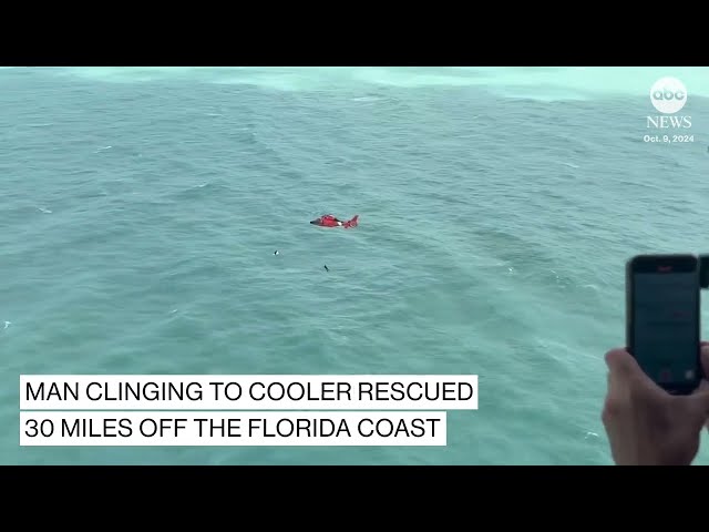 ⁣Man floating on cooler off Florida coast rescued after Hurricane Milton