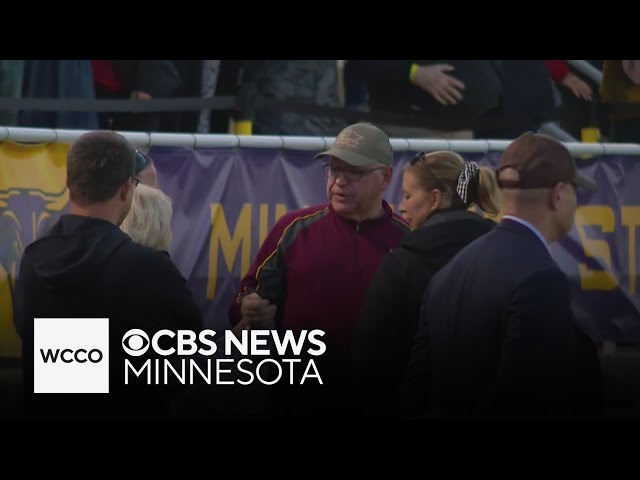 ⁣Tim Walz attends Mankato high school football game