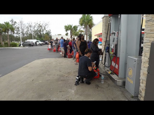 ⁣Florida residents scramble for gas amid Hurricane Milton's devastation