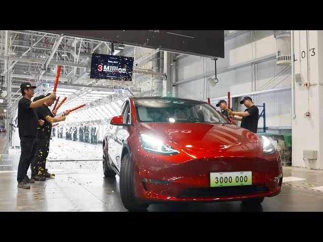 ⁣GLOBALink | Tesla Shanghai factory hits milestone output of 3 mln cars